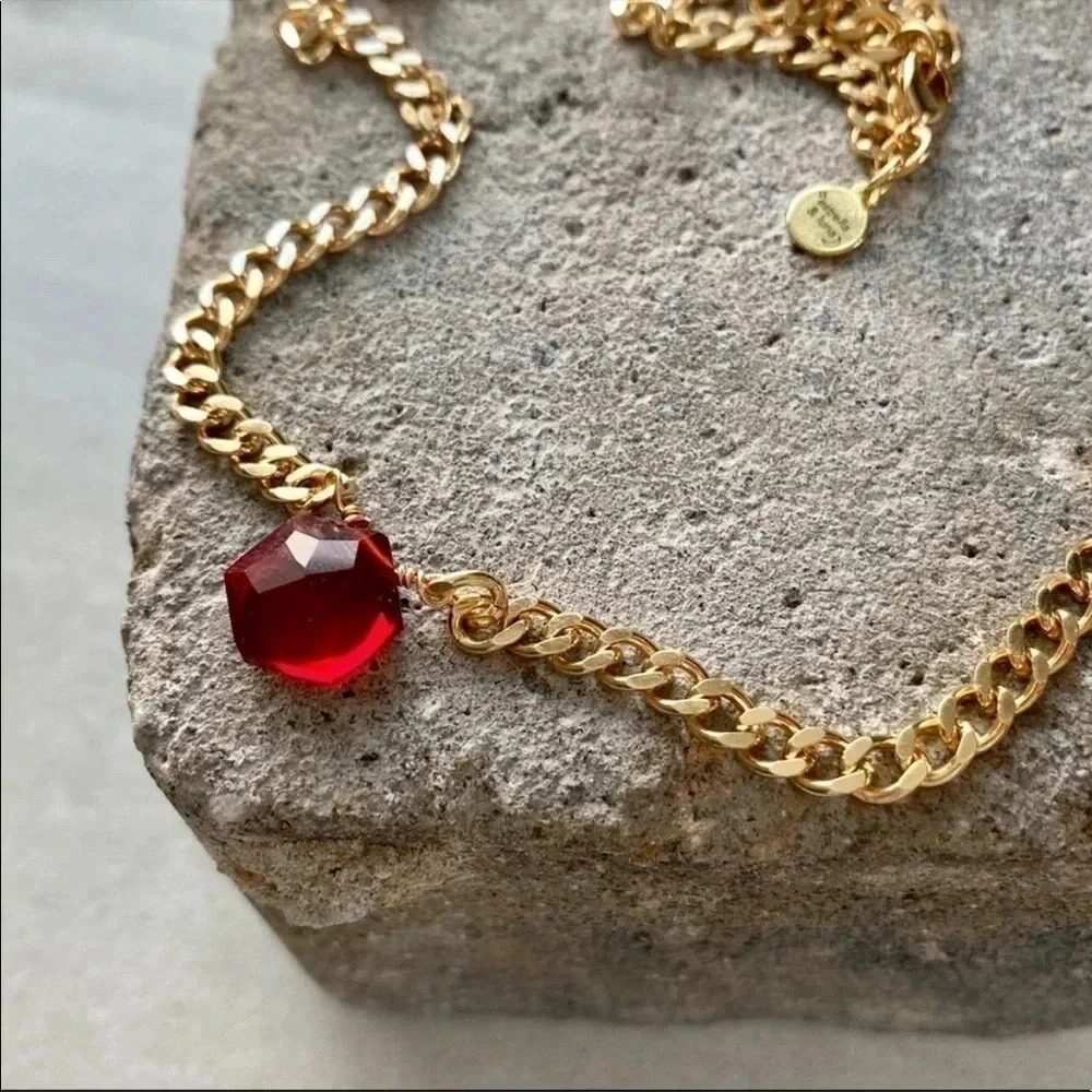 Garnet Chunky Thick Curb Chain Necklace - Picture 4 of 10